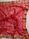 Chiffon Bandhej Saree With Gotapatti Zardozi Work-Red