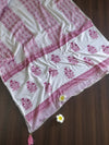 Pure Handloom Mul Cotton Sanganeri Block Printed Gotapatti Suit Set-Pink & White