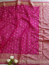 Banarasee Handwoven Semi-Chiffon Saree With Asharfi Buta-Hot Pink