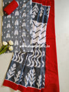 Pure Handloom Mul Cotton Ikkat Print Suit Set-Grey & Red