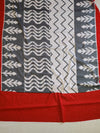 Pure Handloom Mul Cotton Ikkat Print Suit Set-Grey & Red