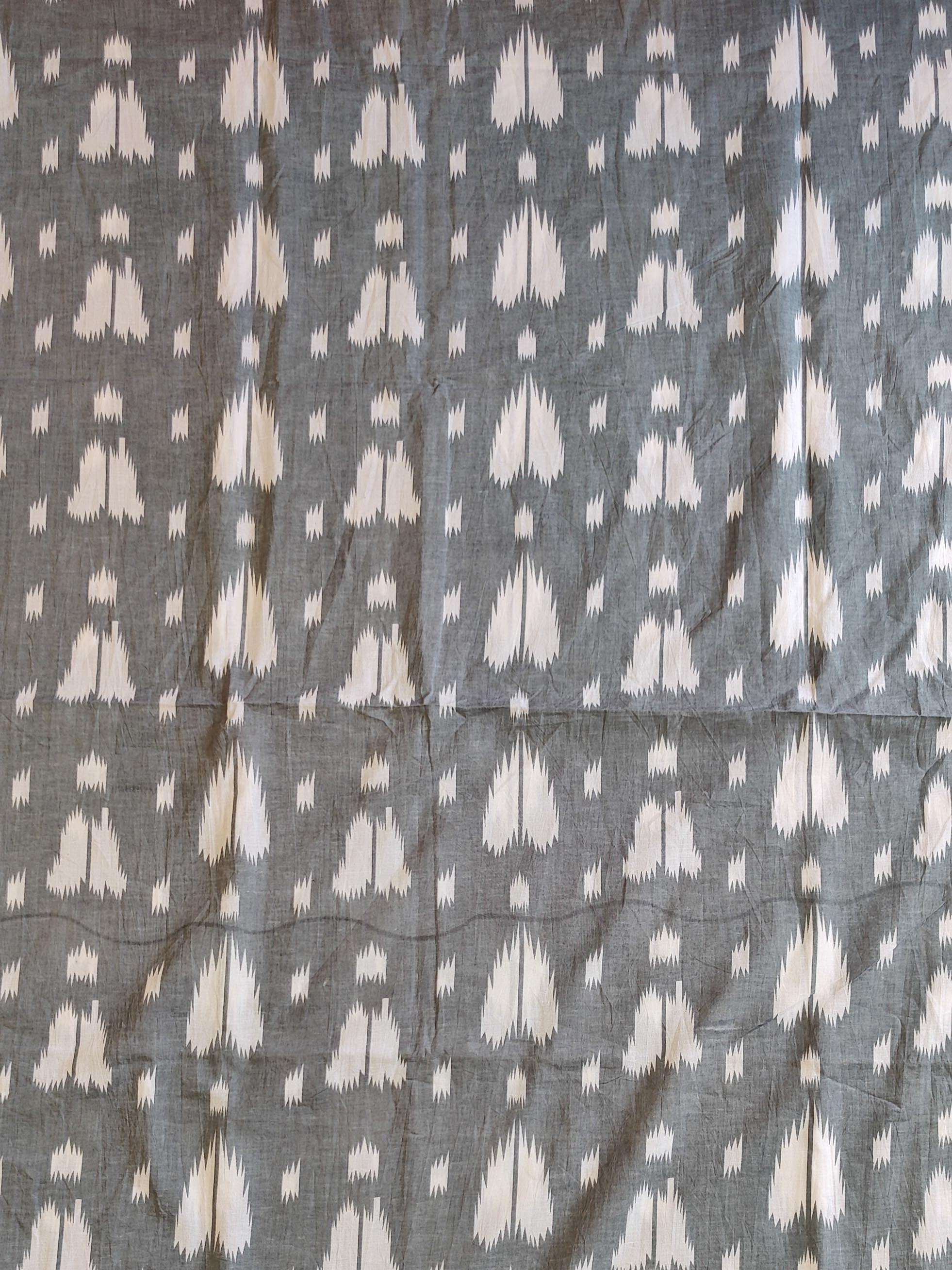 Pure Handloom Mul Cotton Ikkat Print Suit Set-Grey & Red