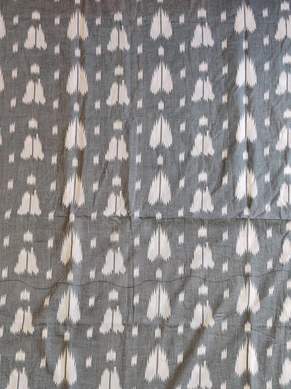 Pure Handloom Mul Cotton Ikkat Print Suit Set-Grey & Red