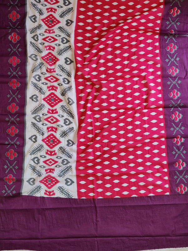Pure Handloom Mul Cotton Ikkat Print Suit Set-Purple
