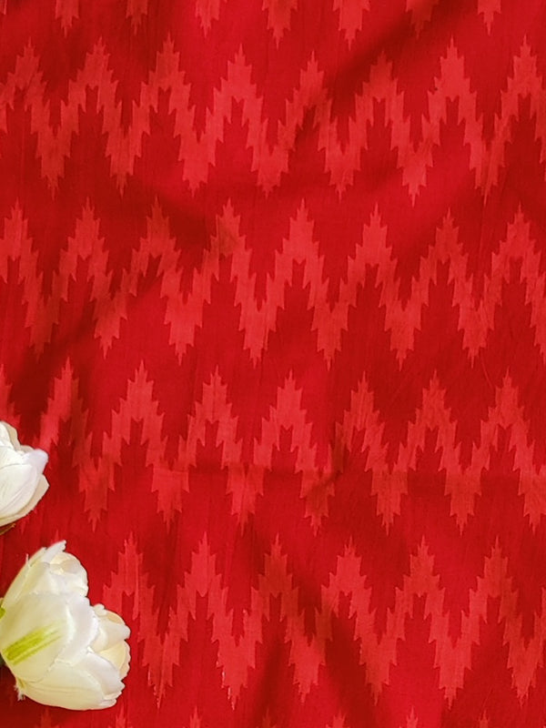 Pure Handloom Mul Cotton Ikkat Print Suit Set-Red & Black