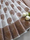 Banarasee Organza Mix Saree With Antique Zari Design-White