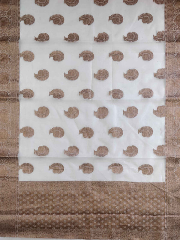 Banarasee Organza Mix Saree With Antique Zari Design-White