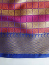 Banarasee Kora Muslin Saree With Contrast Blue Border-Magenta