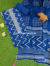 Pure Handloom Mul Cotton Bagru Block Print Gotapatti Suit Set-Indigo