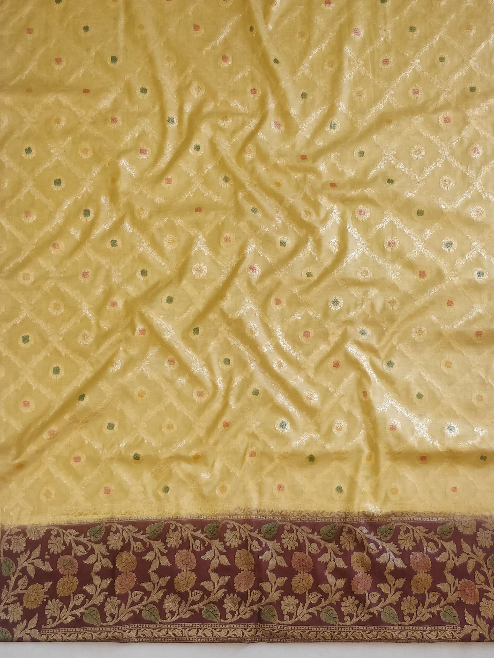 Banarasee Cotton Silk Zari Woven Salwar Kameez Dupatta Set-Beige & Brown
