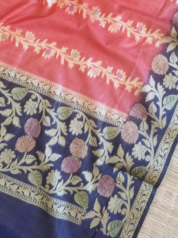 Banarasee Cotton Silk Zari Woven Salwar Kameez Dupatta Set-Red & Blue