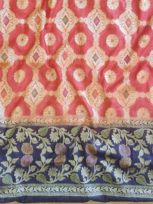 Banarasee Cotton Silk Zari Woven Salwar Kameez Dupatta Set-Red & Blue