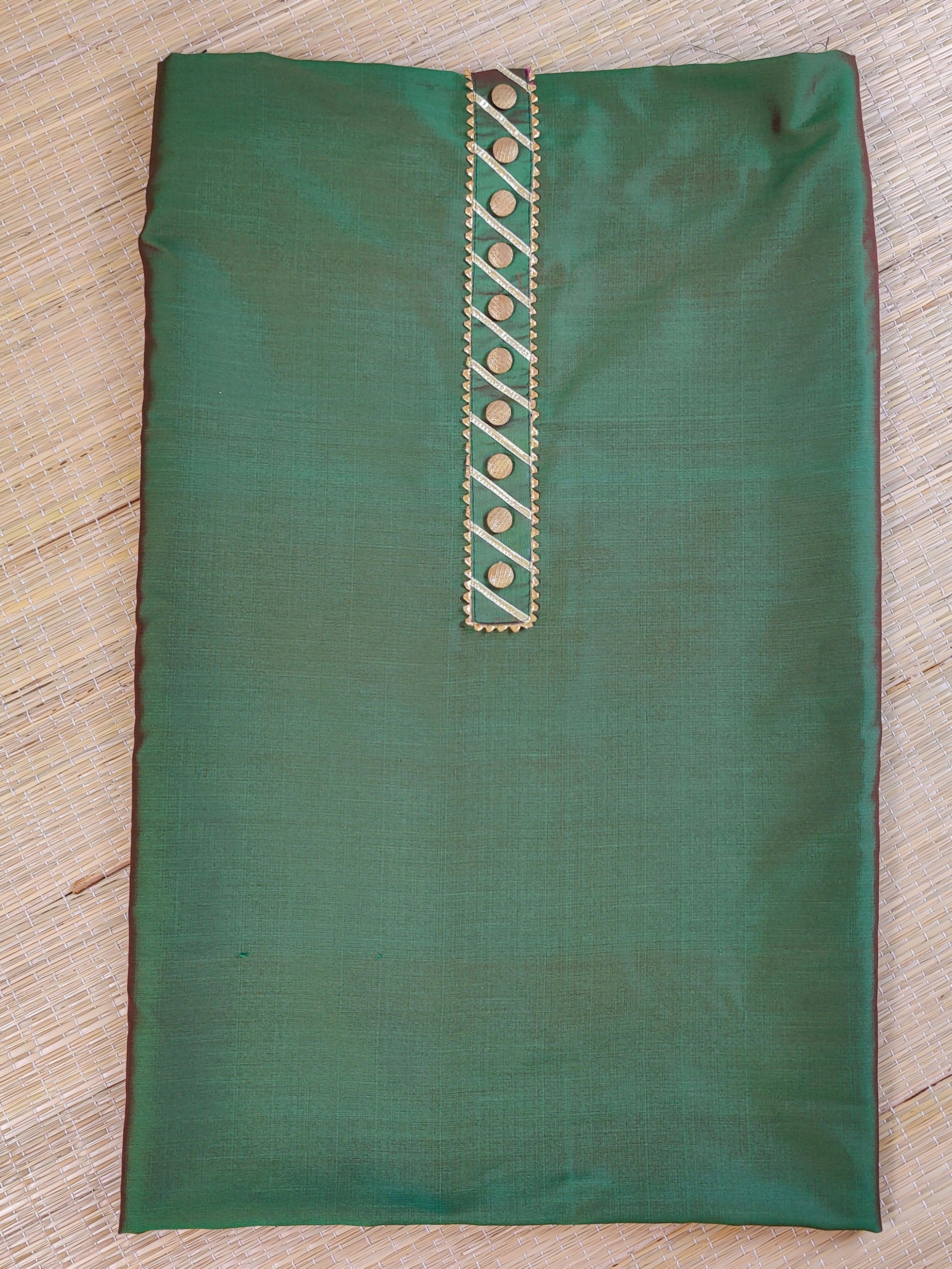 Banarasee Semi Silk Salwar Kameez Fabric & Bandhej Dupatta-Green & Red