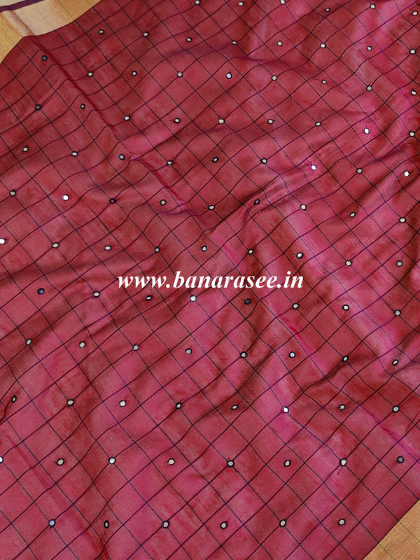 Banarasee Brocade Salwar Kameez Fabric With Mirror Work Dupatta-Beige & Maroon