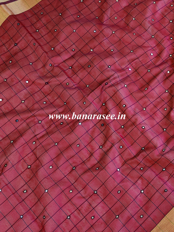 Banarasee Brocade Salwar Kameez Fabric With Mirror Work Dupatta-Beige & Maroon