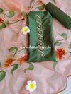 Banarasee Semi Silk Salwar Kameez Fabric With Hand-Painted Organza Dupatta-Green & Peach