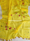 Banarasee Semi Silk Salwar Kameez Fabric With Hand-Painted Organza Dupatta-Rust & Yellow