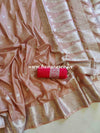 Banarasee Handwoven Semi Silk Saree With Silver Zari Border-Salmon Pink