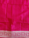 Banarasee Handwoven Semi Silk Saree With Silver Zari Border-Salmon Pink