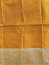 Banarasee Handwoven Semi Silk Saree With Silver Zari Border-Henna Green & Yellow