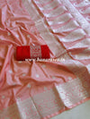 Banarasee Handwoven Semi Silk Saree With Silver Zari Border-Peach & Red