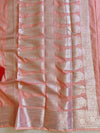 Banarasee Handwoven Semi Silk Saree With Silver Zari Border-Peach & Red