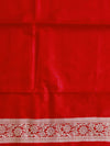 Banarasee Handwoven Semi Silk Saree With Silver Zari Border-Peach & Red