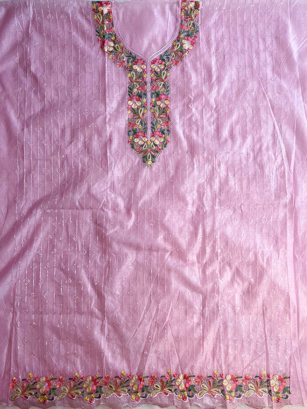 Banarasee Chanderi Floral Embroidered Yoke Kameez Sequins Work & Dupatta-Pink
