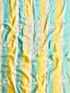 Faux Georgette Stripes Print Kameez With Embroidered Design & Chiffon Dupatta Suit Set-Green