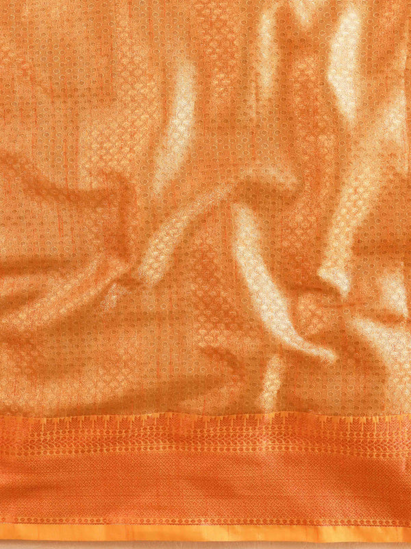 Banarasee Handwoven Semi Silk Saree With Zari Jaal Design-Yellow