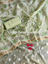 Banarasee Chanderi Cotton Salwar Kameez Fabric With Zari Work & Embroidered Dupatta-Green