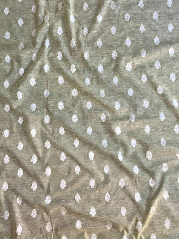 Banarasee Chanderi Cotton Salwar Kameez Fabric With Zari Work & Embroidered Dupatta-Green