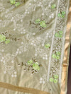 Banarasee Chanderi Cotton Salwar Kameez Fabric With Zari Work & Embroidered Dupatta-Green