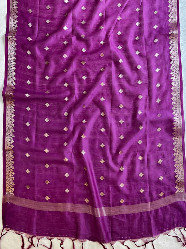 Banarasee Pure Chanderi Silk Zari Buti Salwar Kameez Set-Violet