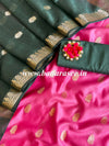Banarasee Pure Chanderi Silk Zari Buti Salwar Kameez Set-Pink & Green