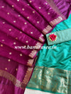 Banarasee Pure Chinia Silk Zari Buti Salwar Kameez Set-Violet & Green