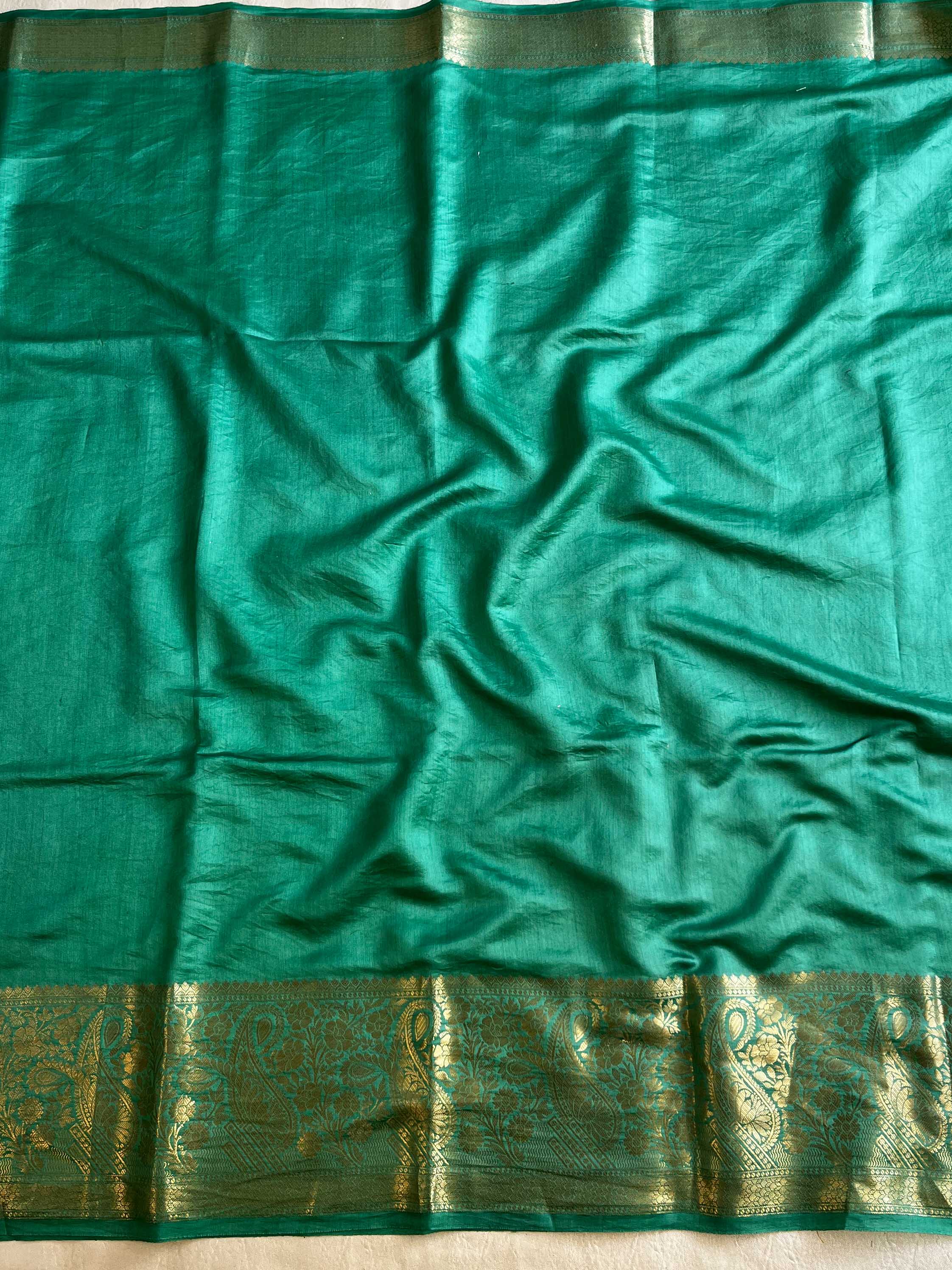 Banarasee Pure Chinia Silk Zari Buti Salwar Kameez Set-Violet & Green