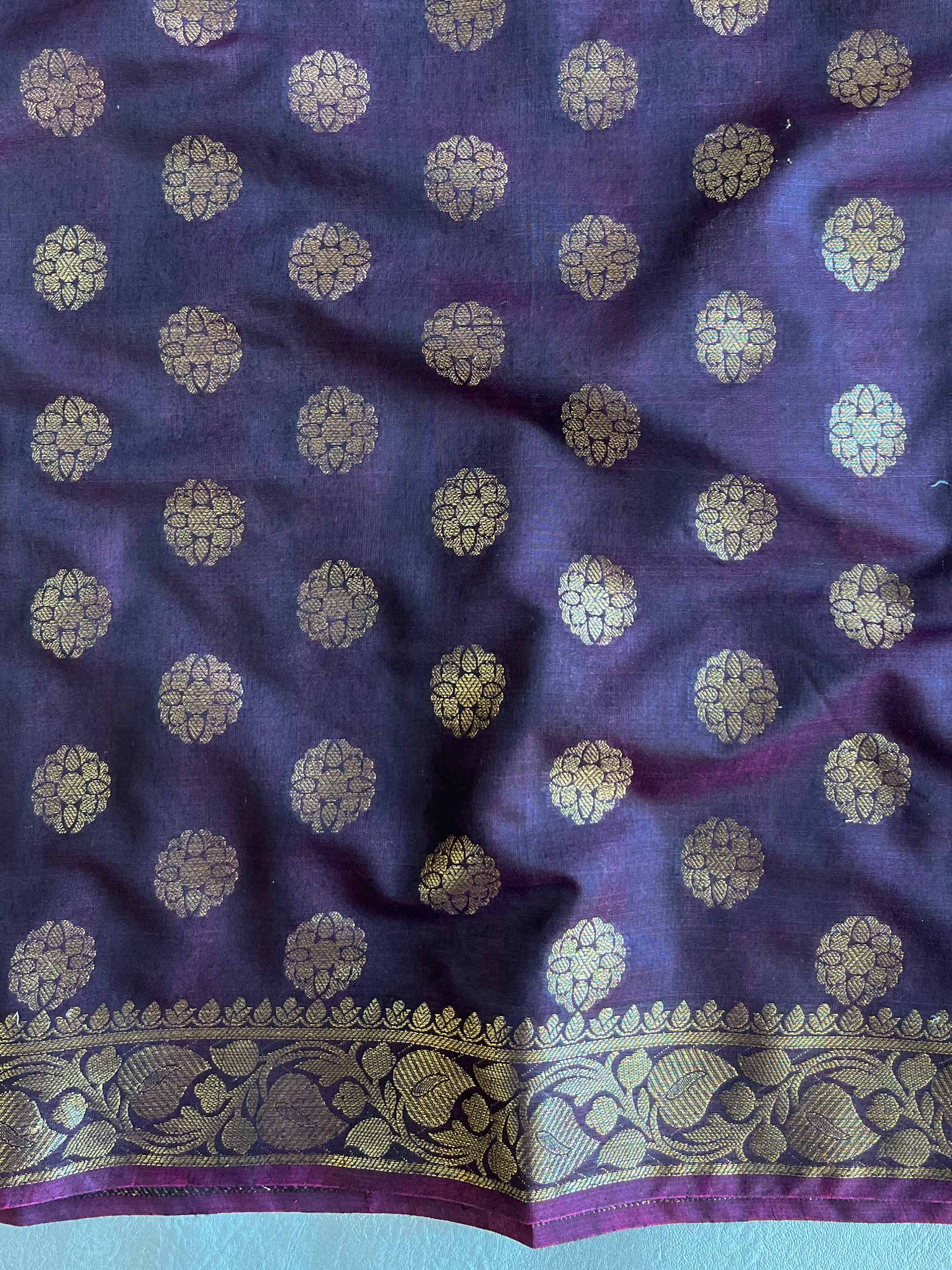 Banarasee Chanderi Cotton Salwar Kameez Fabric With Antique Zari & Contrast Dupatta-Brown & Pink