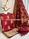 Banarasee Chanderi Cotton Salwar Kameez Fabric With Dupatta Zari Buta Design- Maroon