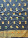 Banarasee Chanderi Cotton Salwar Kameez Fabric With Dupatta Zari Buta Design- Dark Green