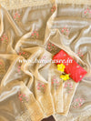 Banarasee Handwoven Organza Silk Floral Embroidery Saree With Contrast Silk Blouse-Fawn & Peach