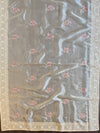 Banarasee Handwoven Organza Silk Floral Embroidery Saree With Contrast Silk Blouse-Fawn & Peach