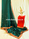 Banarasee Raw Silk Saree With Embroidered Motif Border & Silk Blouse-Green