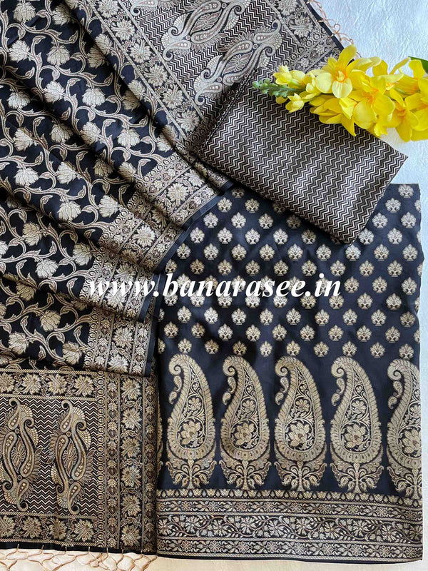 Banarasee Salwar Kameez Cotton Silk Resham Buti Woven Fabric-Black