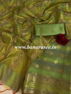 Banarasee Chanderi Cotton Stripes Salwar Kameez Fabric With Dupatta-Green