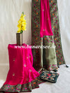 Banarasee Handwoven  Semi-Katan Zari Buta & Border With Contrast Embroidered Blouse-Pink