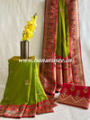 Banarasee Handwoven Semi-Katan Zari Buta & Border With Contrast Embroidered Blouse Saree-Green