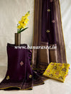 Banarasee Handwoven Semi-Katan Zari Buta & Border With Contrast Embroidered Blouse Saree-Wine