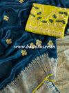 Banarasee Handwoven  Semi-Katan Zari Buta & Border With Contrast Embroidered Blouse Saree-Rama Green