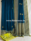 Banarasee Handwoven  Semi-Katan Zari Buta & Border With Contrast Embroidered Blouse Saree-Rama Green